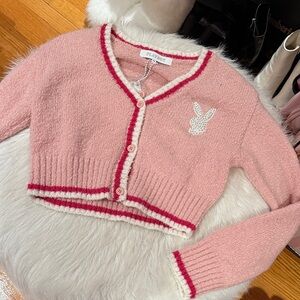 PLAYBOY Pink and White Cardigan XS New